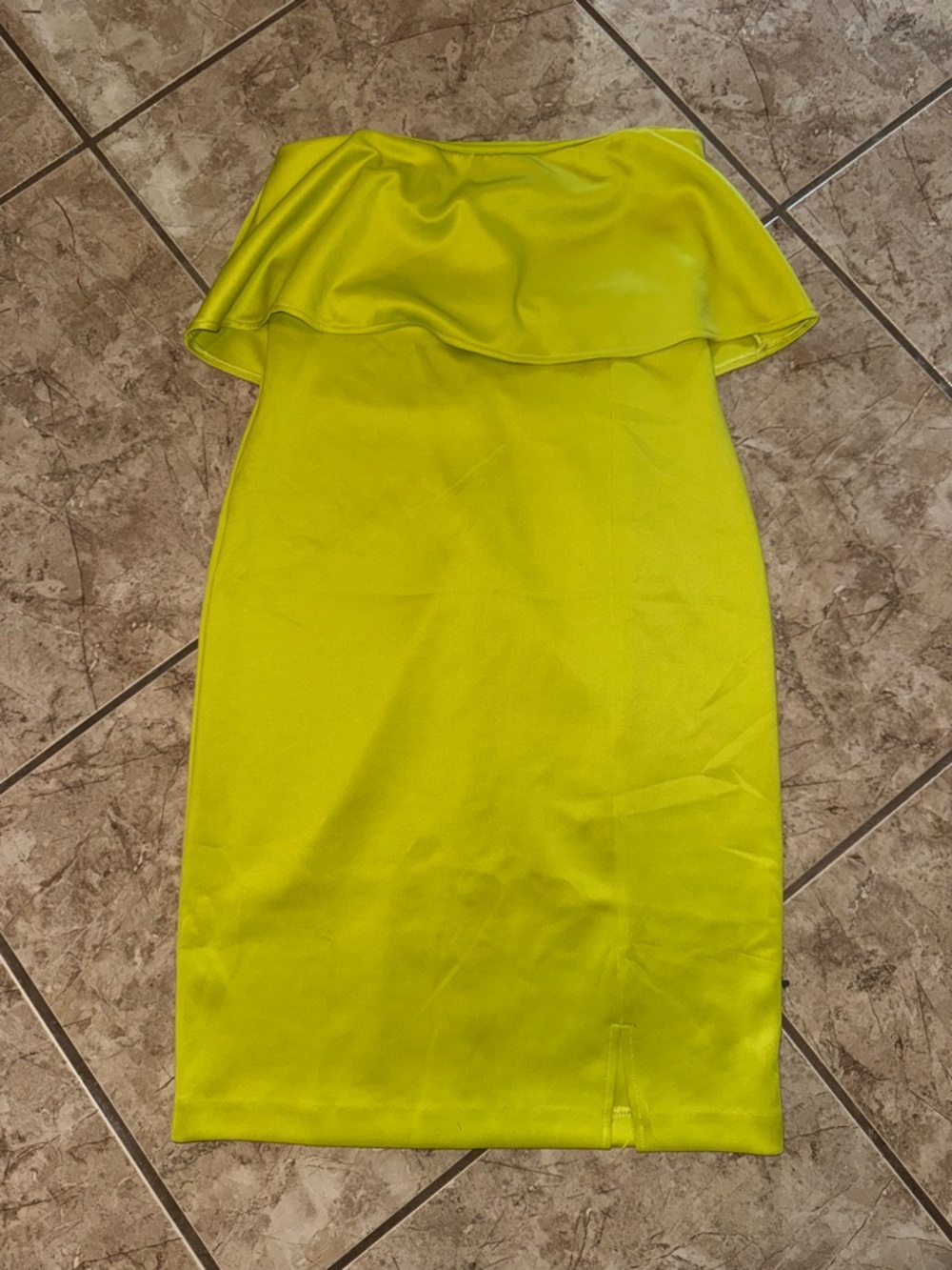 Strapless Ruffle Sheath Dress in Lime Green